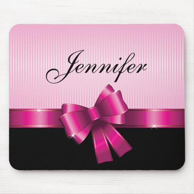 Personalized Black PINK GRADIENT Stripes PINK BOW Mouse Pad (Front)