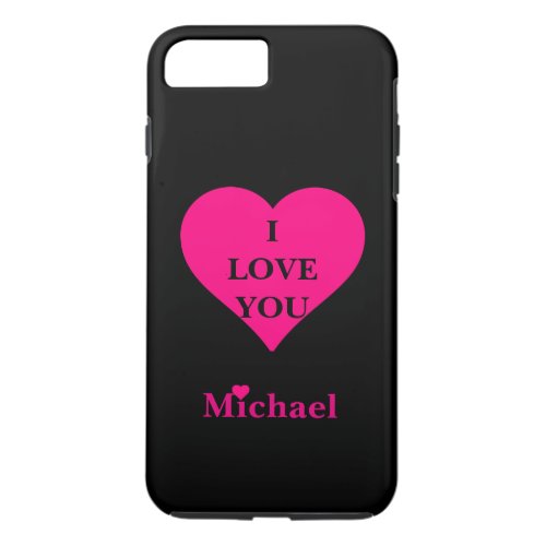 Personalized Black  Pink Heart I Love You iPhone 8 Plus7 Plus Case