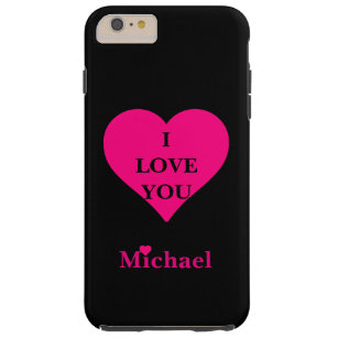 Personalized Black & Pink Heart I Love You Tough iPhone 6 Plus Case