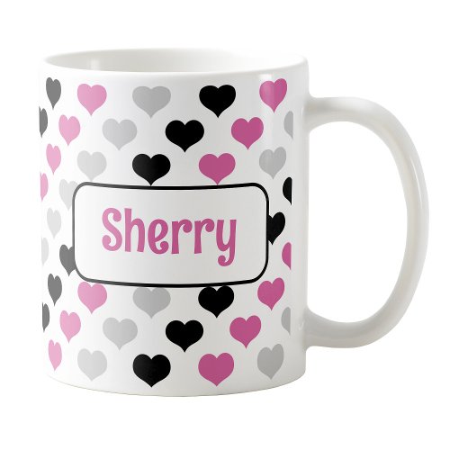 Personalized Black Pink Hearts Mug