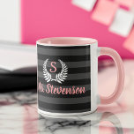 Personalized Black Pink Laurel Monogram Womens Mug