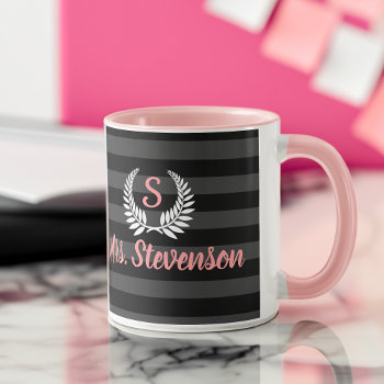Personalized Black Pink Laurel Monogram Womens Mug by cutencomfy at Zazzle