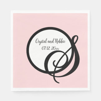 Personalized Black Pink Monogram Paper Napkins