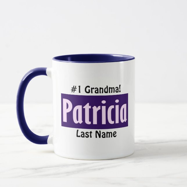 Personalized Black, Pink, Purple "Patricia" Name Mug (Left)