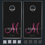 Personalized Black Pink Script Monogram Name Cornhole Set<br><div class="desc">Personalized Unisex Black and White Hot Pink Monogram Name Design © Elke Clarke.  Perfect gift for newly weds</div>