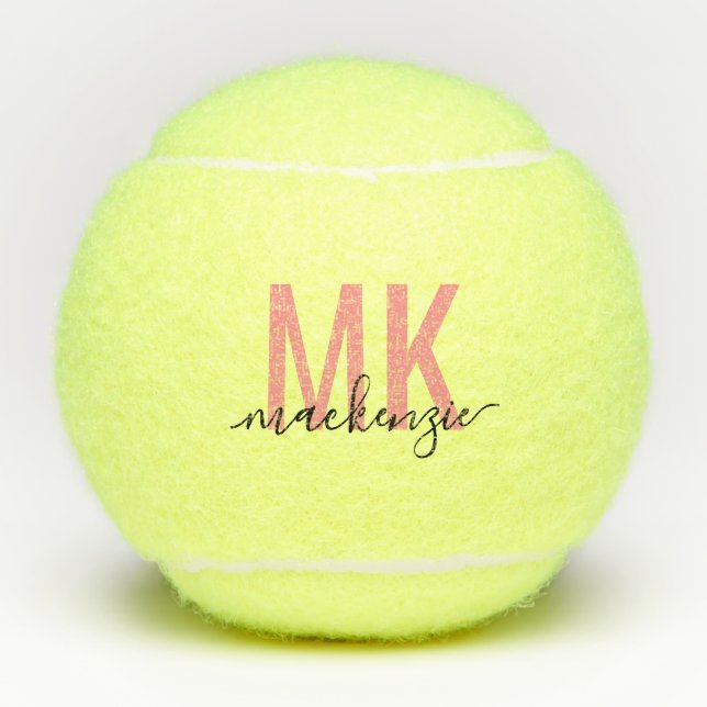 Personalized Black Pink Signature 2 Initials Tennis Balls (Front)