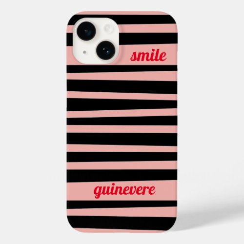 Personalized Black  Pink Stripes smile Case_Mate iPhone 14 Case