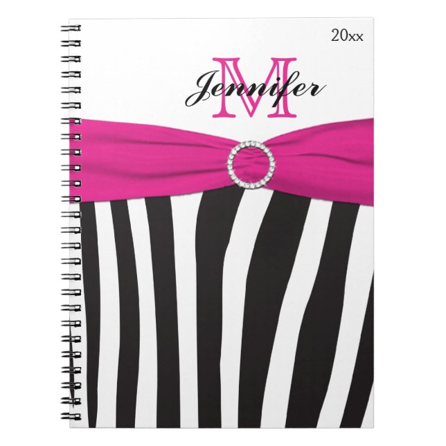 Personalized Black Pink White Striped Notebook (Front)