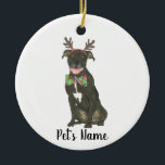 Personalized Black Pitbull Staffy Antlers Bowtie Ceramic Ornament<br><div class="desc">Make the nice list this year with an ornament of your favorite pitbull elf! For the sweetest gifts, pair it with a matching art print or another item from my collection for a thoughtful housewarming, bridal shower, teacher, mother-in-law, husband, boyfriend, secret santa, sympathy, or tough-to-shop-for gift! To see more work...</div>