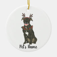 Personalized Black Pitbull Staffy Antlers Wreath