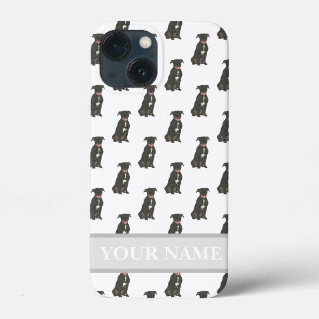 Personalized Black Pitbull Staffy Dog Case-Mate iPhone Case (Back)