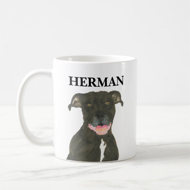 Personalized Black Pitbull Staffy Dog Coffee Mug (Left)