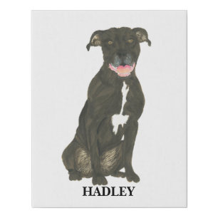 Personalized Black Pitbull Staffy Dog Faux Canvas Print