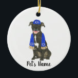 Personalized Black Pitbull Staffy Yarmulke Scarf Ceramic Ornament<br><div class="desc">Make the nice list this year with an ornament of your favorite pitbull elf! For the sweetest gifts, pair it with a matching art print or another item from my collection for a thoughtful housewarming, bridal shower, teacher, mother-in-law, husband, boyfriend, secret santa, sympathy, or tough-to-shop-for gift! To see more work...</div>