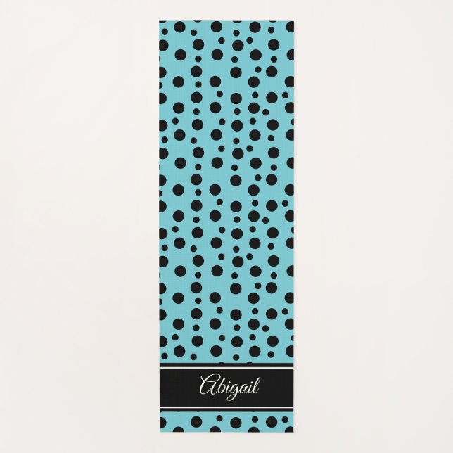 Personalized Black Polka Dot Blue Zen Yoga Mat (Front)