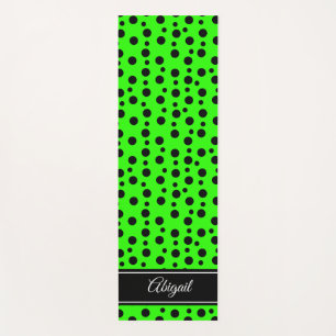 Personalized Black Polka Dot Lime Green Yoga Mat