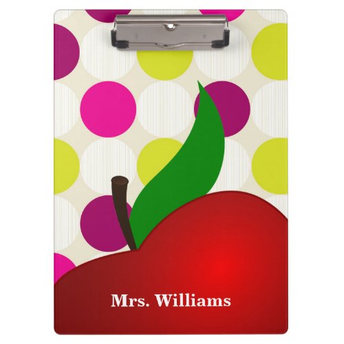 Personalized Black Polka Dot Red Apple Teacher Cli Clipboard