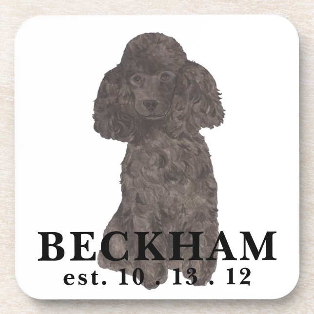 Personalized Black Poodle Beverage Coaster (Front)