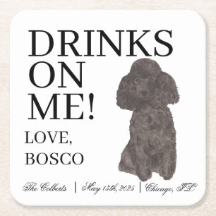 Personalized Black Poodle Dog Wedding Square Paper Coaster