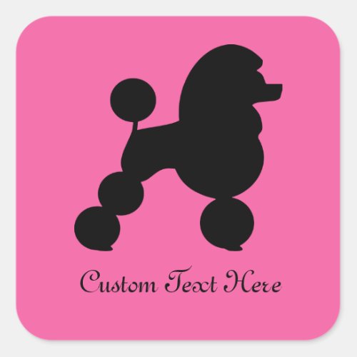 Personalized Black Poodle on Pink  Square Sticker