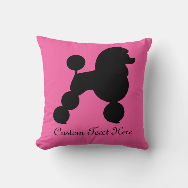Personalized Black Poodle on Pink Throw Pillow (Front)