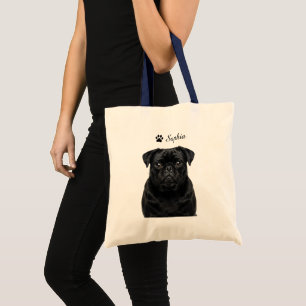Personalized Black Pug Portrait Custom Tote Bags