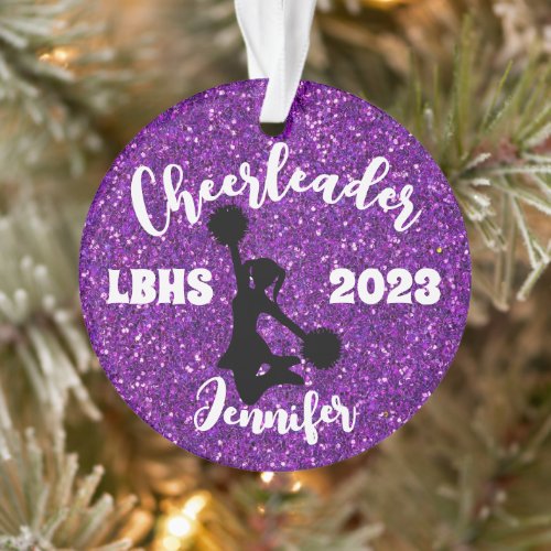 Personalized Black  Purple Cheerleading Ornament 