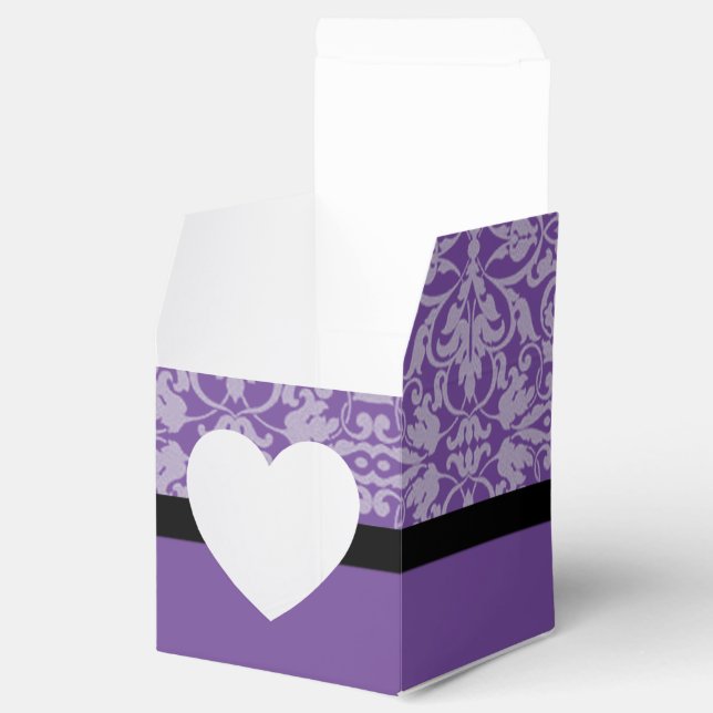 Personalized Black & Purple Damask Heart Favor Box (Opened)