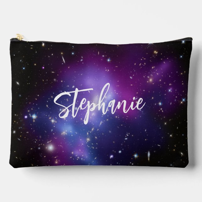 Personalized Black Purple Galaxy Celestial Photo Accessory Pouch (Front)