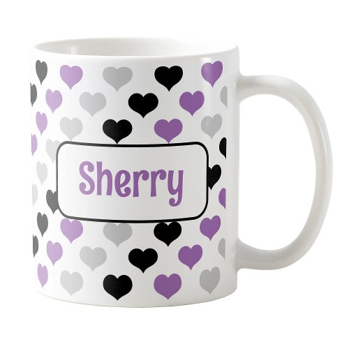 Personalized Black Purple Hearts Mug