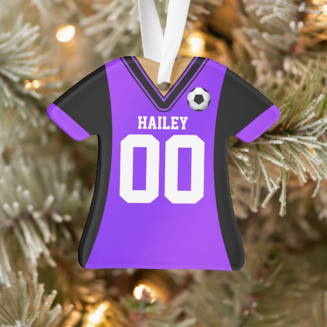 Personalized Black/Purple Soccer Jersey Ornament (Tree)
