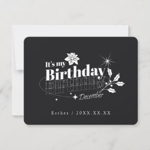 Personalized Black Quote Floral December Birthday Invitation