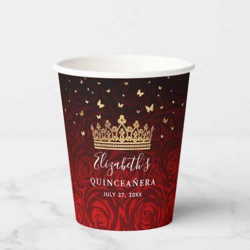 Personalized Black Red and Gold Birthday Party Paper Cups