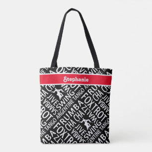 Personalized Black Red Ballroom Dancing Tote Bag