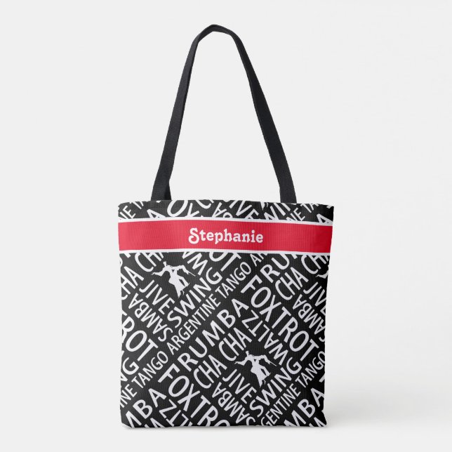 Personalized Black Red Ballroom Dancing Tote Bag (Back)
