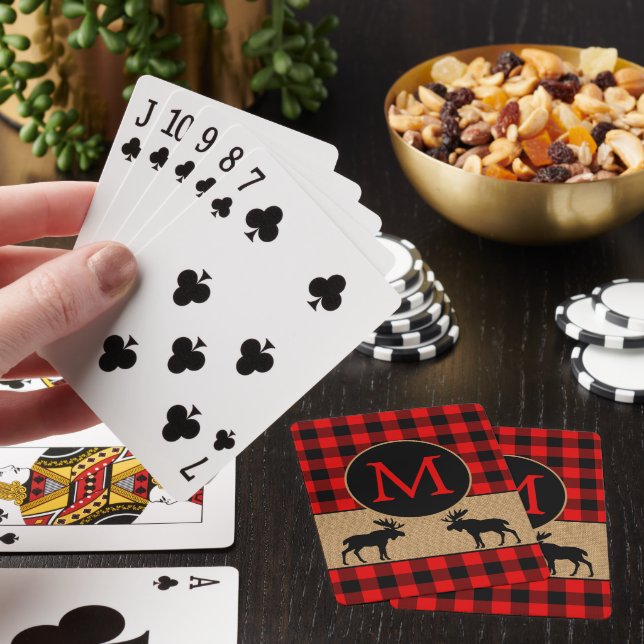 Personalized Black Red Buffalo Lumberjack Patter Poker Cards (In Situ)