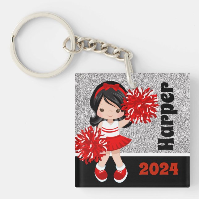 Personalized Black & Red Cheerleading Keychain (Front)