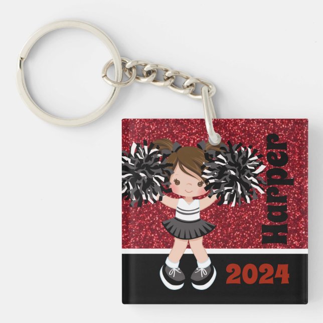 Personalized Black & Red Cheerleading Keychain (Front)