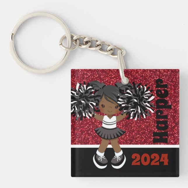 Personalized Black & Red Cheerleading Keychain (Front)