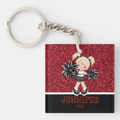 Personalized Black  Red Cheerleading Keychain