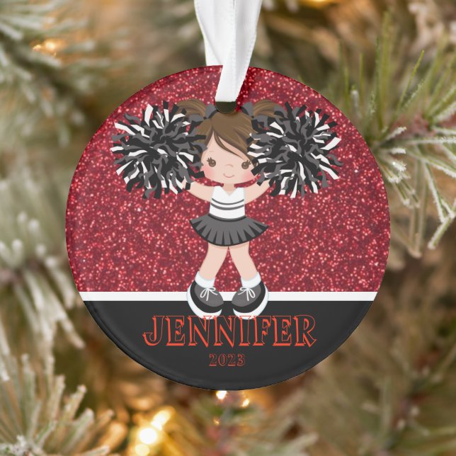 Personalized Black & Red Cheerleading Ornament  (Tree)