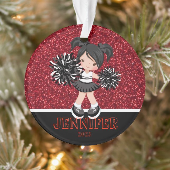 Personalized Black & Red Cheerleading Ornament  (Tree)