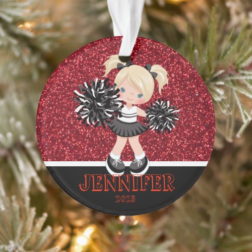 Personalized Black  Red Cheerleading Ornament 