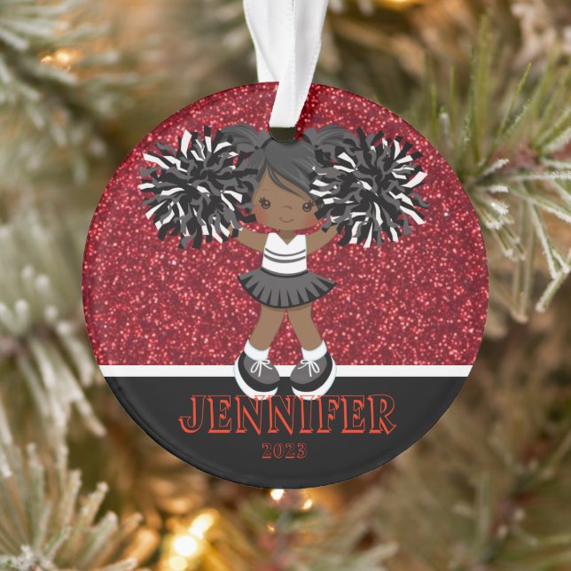 Personalized Black & Red Cheerleading Ornament  (Tree)