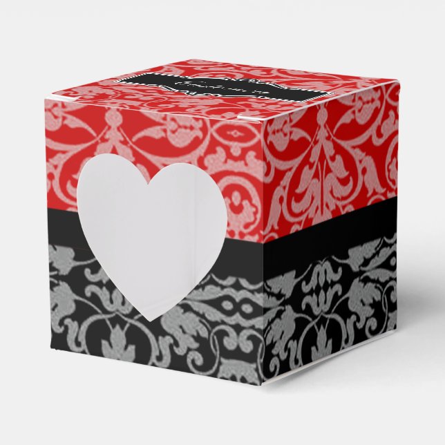 Personalized Black & Red Damask Heart Favor Box 2 (Front Side)