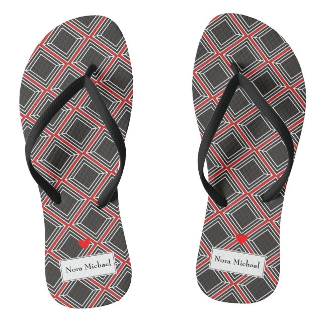 Personalized Black & Red Flip Flops (Footbed)