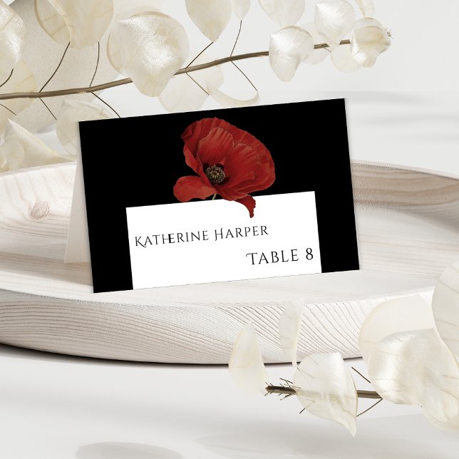 Personalized Black Red Floral Wedding Place Cards (Creator Uploaded)