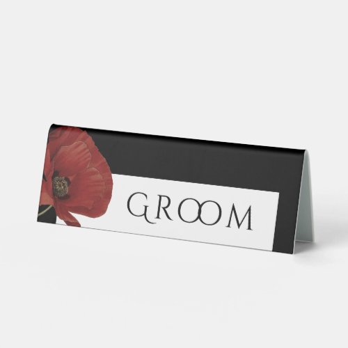 Personalized Black Red Floral Wedding Place Cards Table Tent Sign