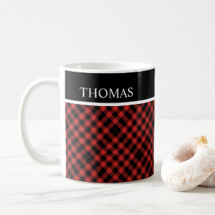 Personalized Black Red Gingham Custom Name Coffee Mug