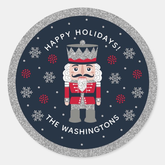 Personalized Black Red Glitter Nutcracker Sticker (Front)